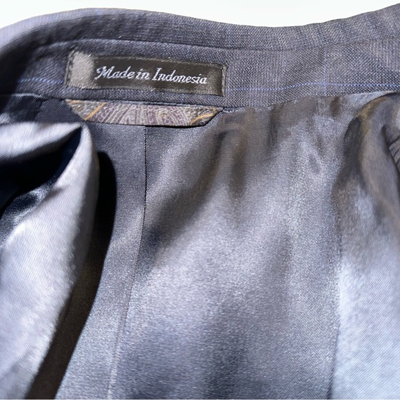 Lauren Ralph Lauren Men’s Navy Blue Windowpane 2-Pc Wool Suit ~ Size 48R ~ 40x32 - Picture 4 of 16